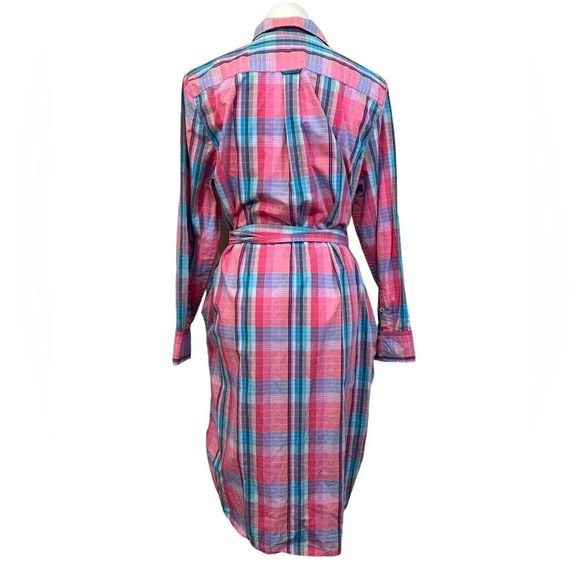 J CREW Classic Fit Crisp Cotton Poplin Shirtdress Pink Blue Plaid plus size 14 - Picture 5 of 7